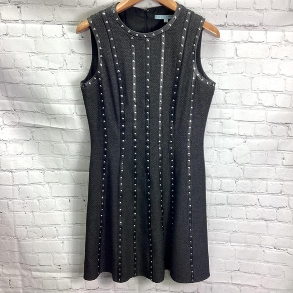 Antonio Melani Black Studded Sheath Dress Mobwife Size 6 Sleeveless Faux Leather